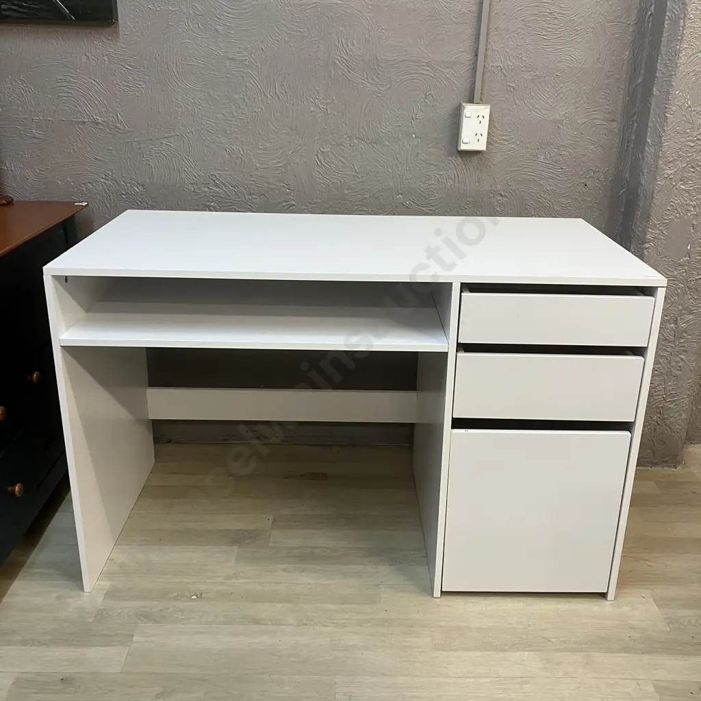 White Desk, 2 Drawer, Single Door & Shelf. H76 W120 D60cm Image 1++