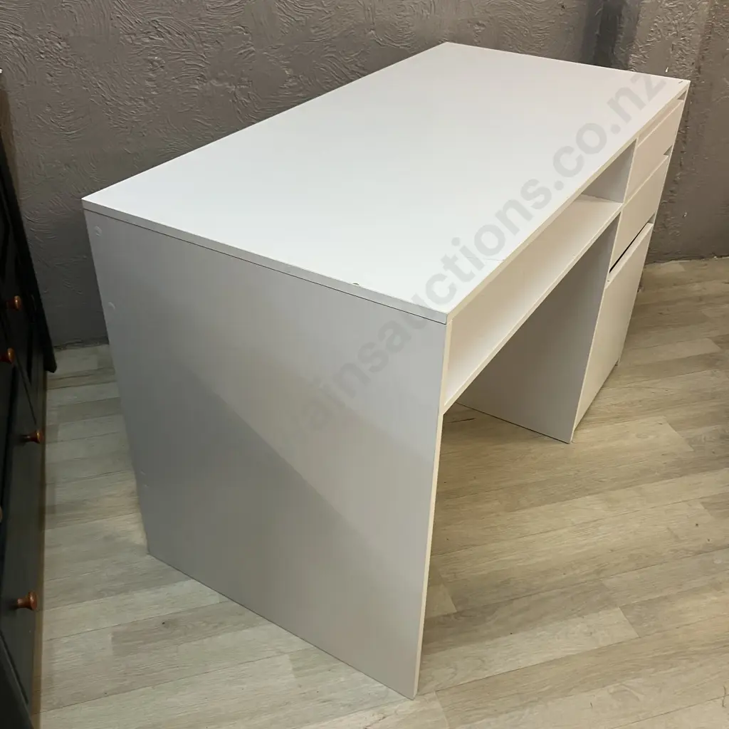 White Desk, 2 Drawer, Single Door & Shelf. H76 W120 D60cm Image 1++