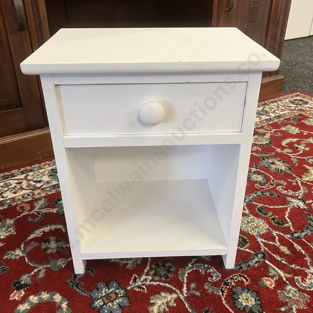 White Single Drawer Bedside. H45 W38 D28cm Image 1++