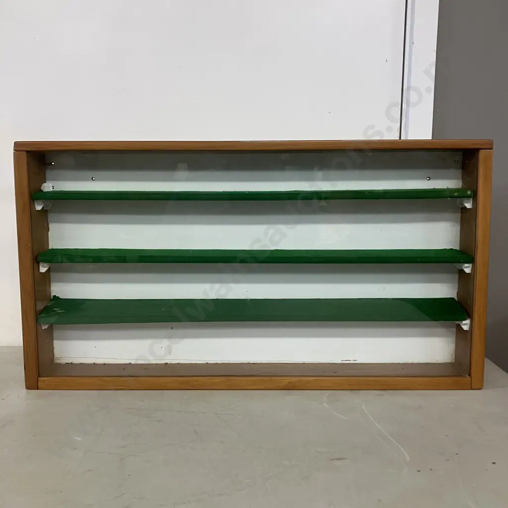 Wooden Glass Front Display Cabinet With Three Removable Wooden & Green Felt Shelves. H32.5 W61 D6.5cm Image 1++