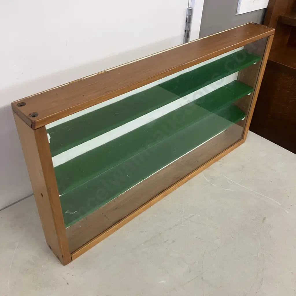 Wooden Glass Front Display Cabinet With Three Removable Wooden & Green Felt Shelves. H32.5 W61 D6.5cm Image 1++