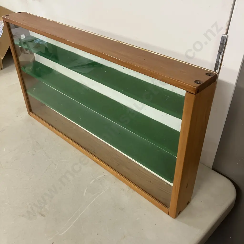 Wooden Glass Front Display Cabinet With Three Removable Wooden & Green Felt Shelves. H32.5 W61 D6.5cm Image 1++