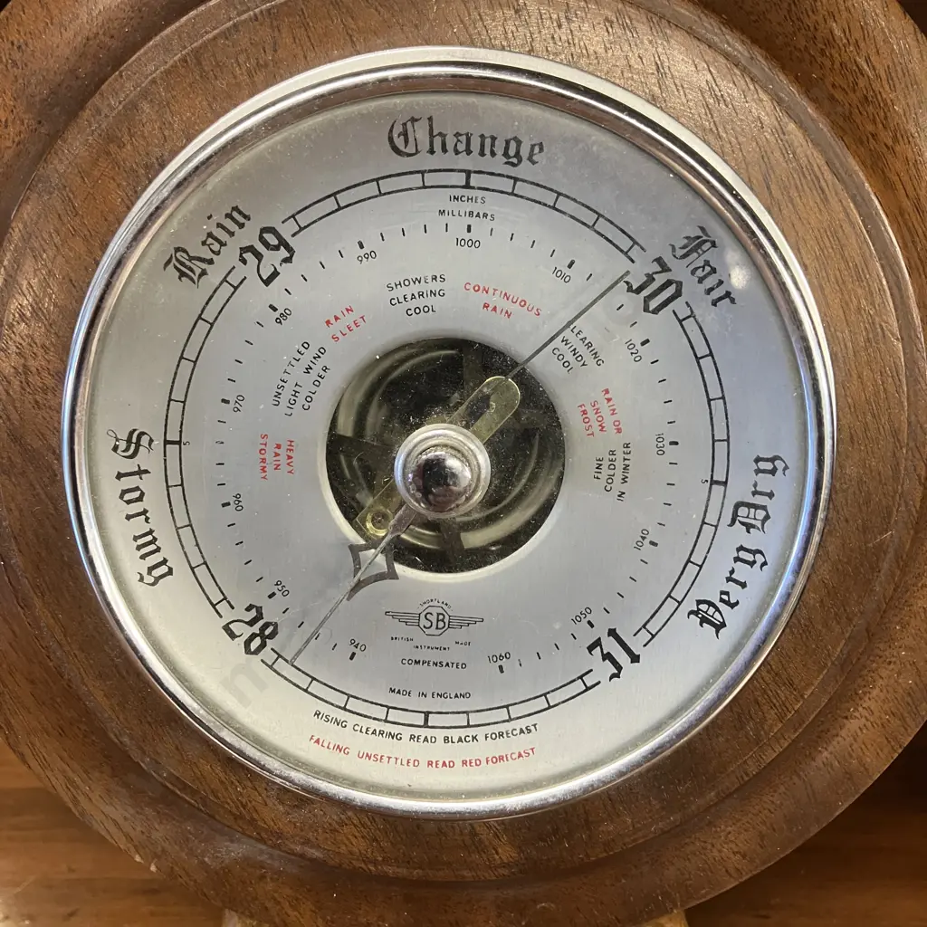 Vintage Ships Wheel Shortland Smiths SB Compensated Barometer With Solid Oak Casing, Mid Century, Made In England.27cm Image 1++