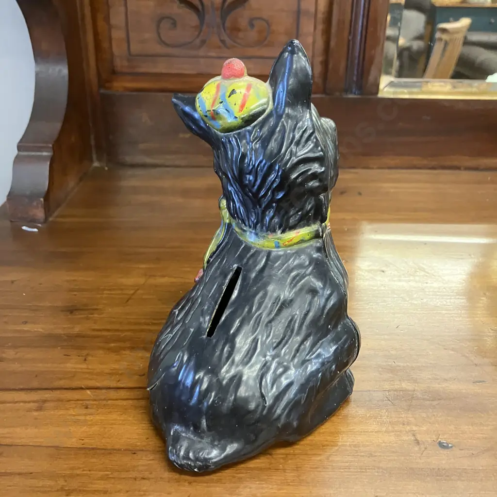 1940s Vintage Celluloid Black Hard Plastic SCOTTIE DOG (Scottish Terrier) Money Box - England Image 1++