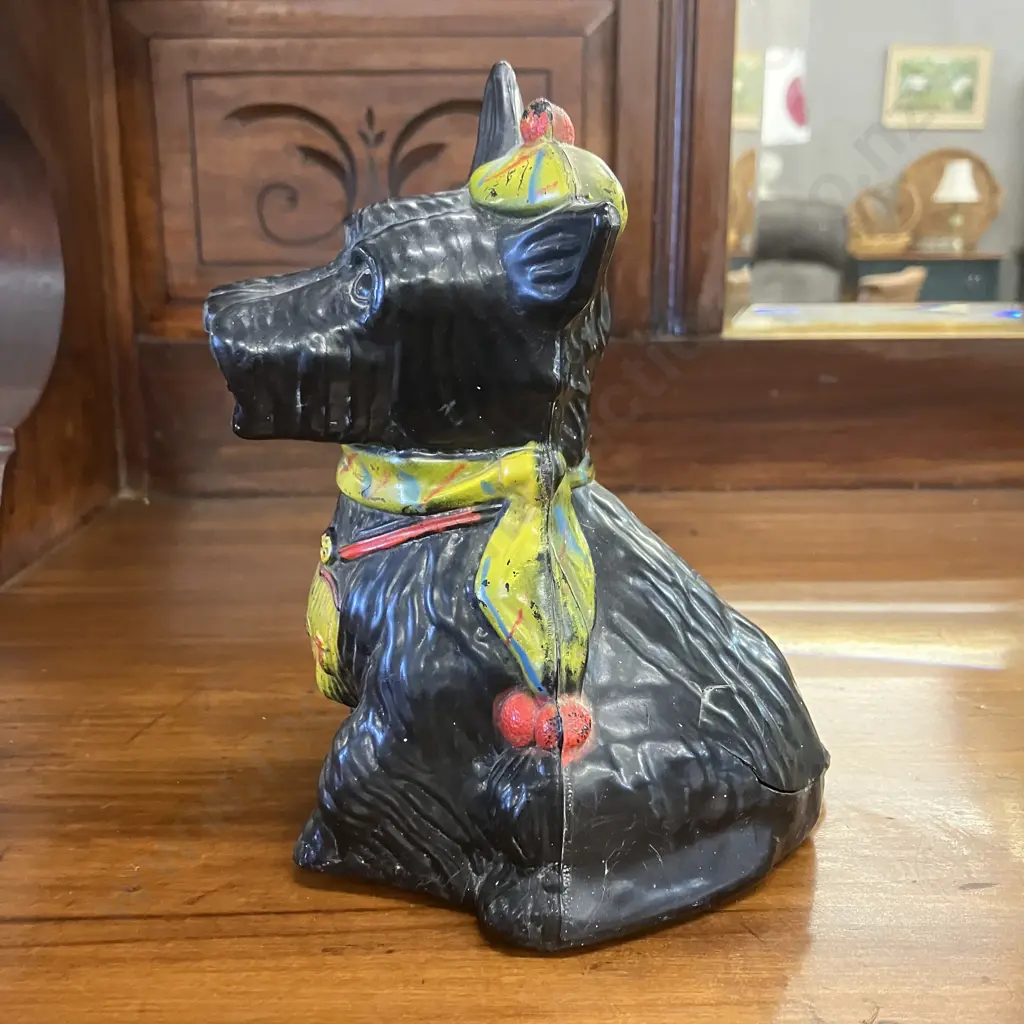 1940s Vintage Celluloid Black Hard Plastic SCOTTIE DOG (Scottish Terrier) Money Box - England Image 1++