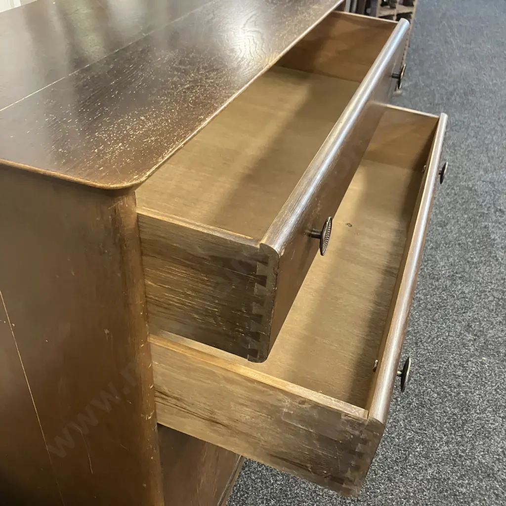 1930s Mid Century Oak Storage Cupboard With Original Handles, 2 Drawer, 2 Door. H108 W90 D44cm Image 1++