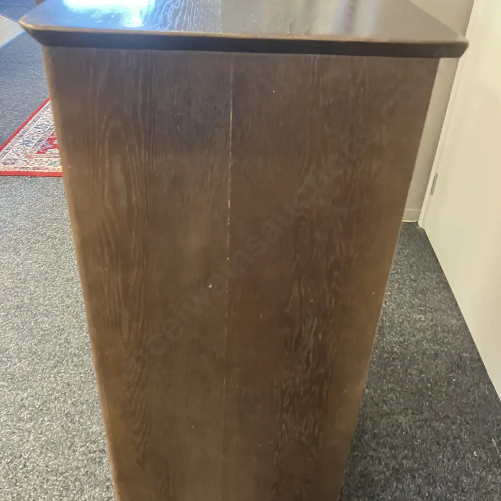 1930s Mid Century Oak Storage Cupboard With Original Handles, 2 Drawer, 2 Door. H108 W90 D44cm Image 1++