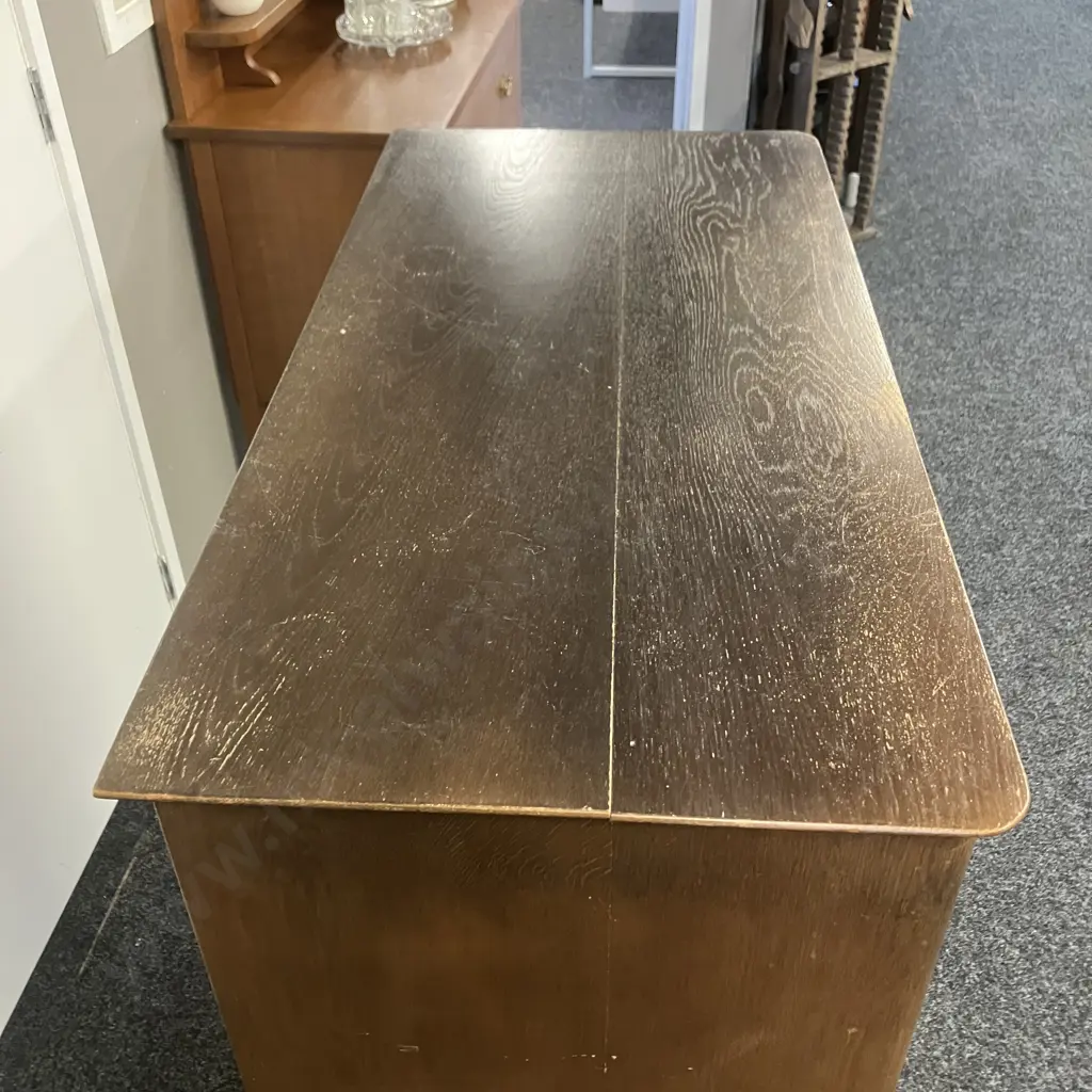 1930s Mid Century Oak Storage Cupboard With Original Handles, 2 Drawer, 2 Door. H108 W90 D44cm Image 1++
