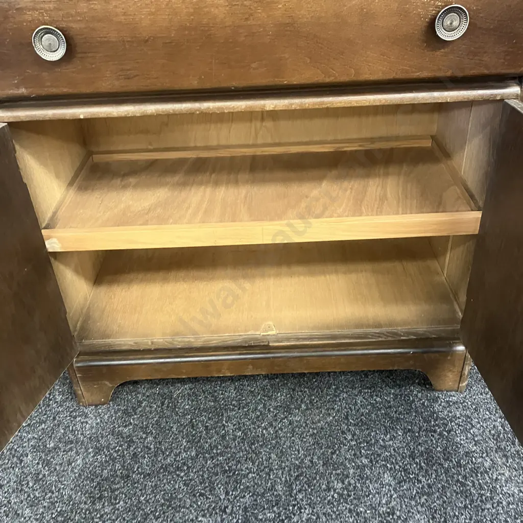 1930s Mid Century Oak Storage Cupboard With Original Handles, 2 Drawer, 2 Door. H108 W90 D44cm Image 1++