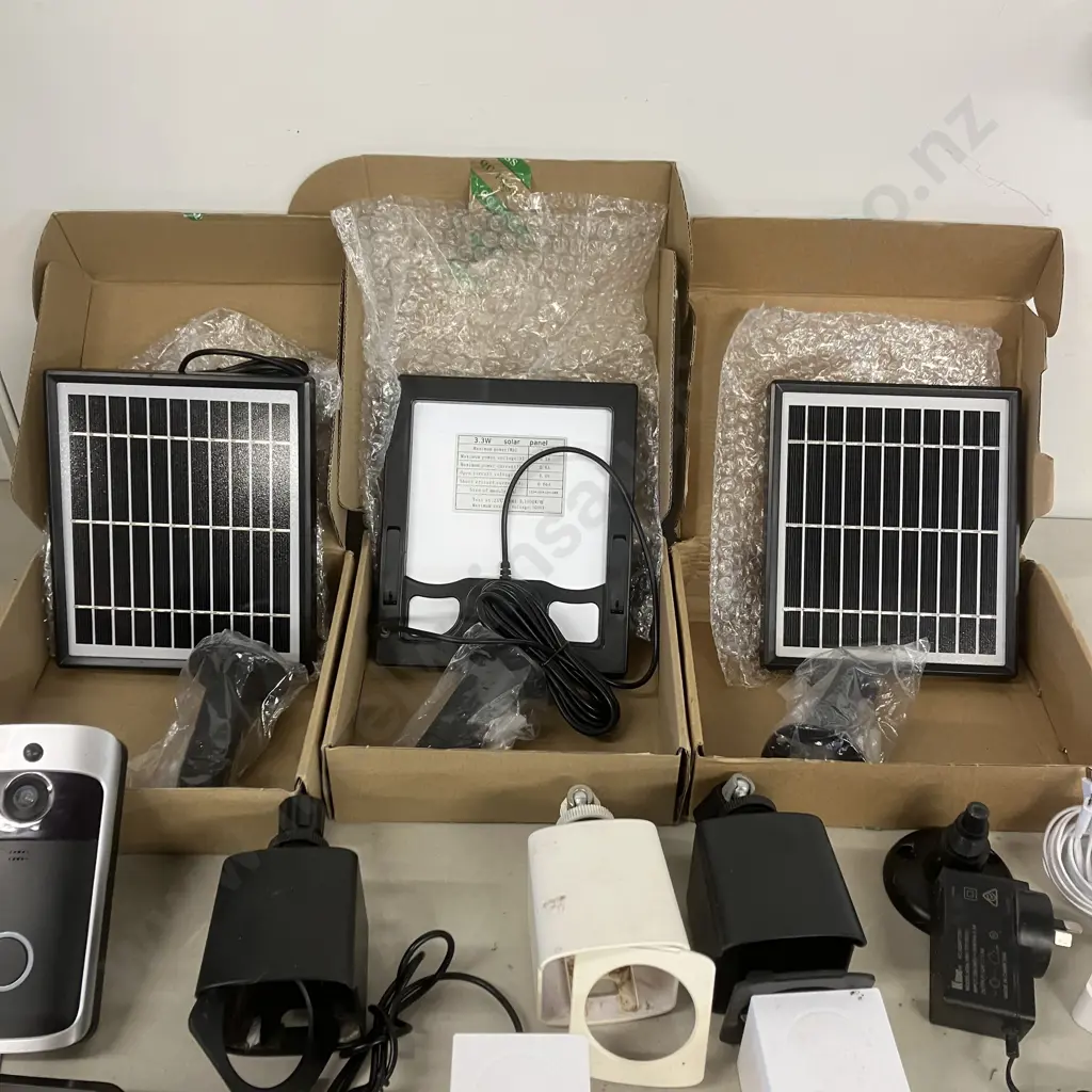 WYZE Cam Security Cameras x 3, WVOD1 With Mounts, Base Station WVODB , 3 x 3.3V New Solar Panels, V5 Video Door Bell Etc Image 1++