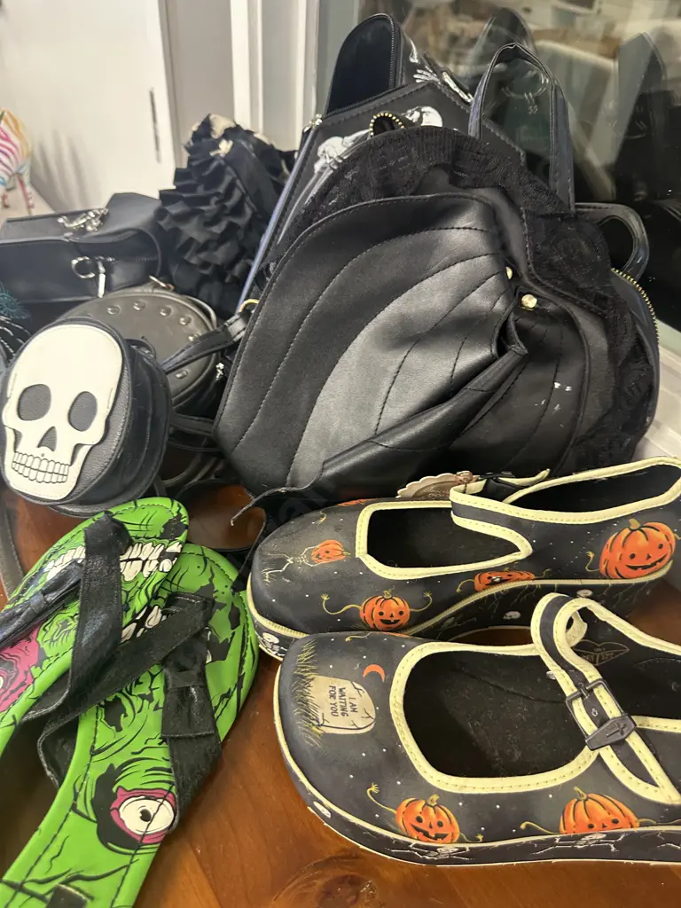Selection of Ladies Handbags Including J Shoes & Jandals, Bat Wings, Pumpkins, Skulls Etc Image 1++