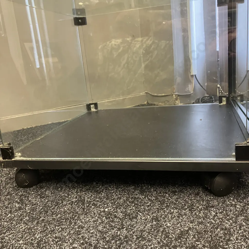 RMS (NZ) Glass Tower Display Case, Hinged Lockable Glass Door With Key, 4 x Glass Shelves, On Castors. H160 W49 D51cm Image 1++