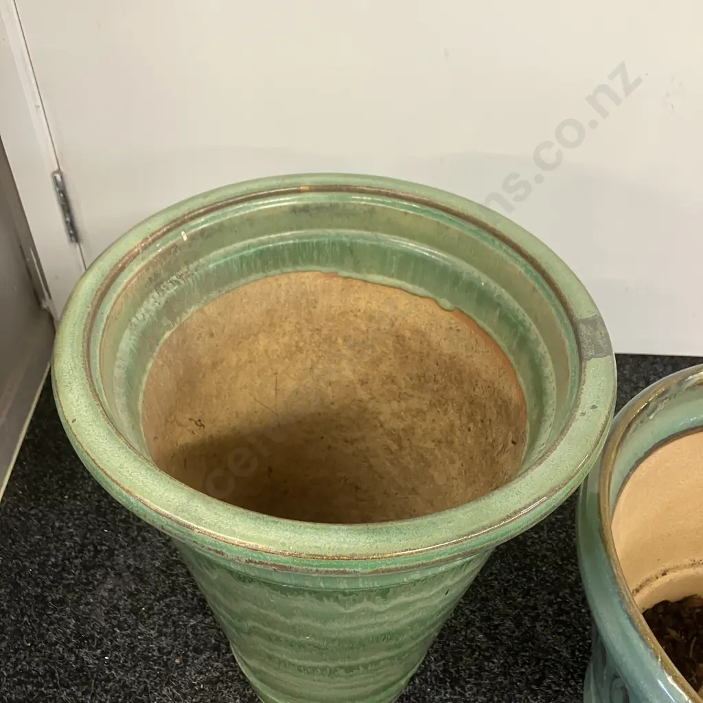 Light Green Glazed Plant Pots - 41 x 32cm & 30 x 37cm (AF) Image 1++
