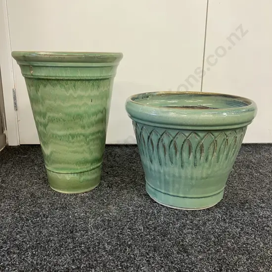 Light Green Glazed Plant Pots - 41 x 32cm & 30 x 37cm (AF)