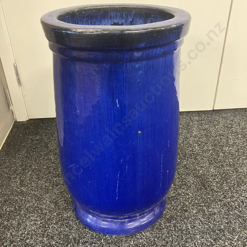 Blue Glazed Concrete Planter. 51 x 29cm Image 1++