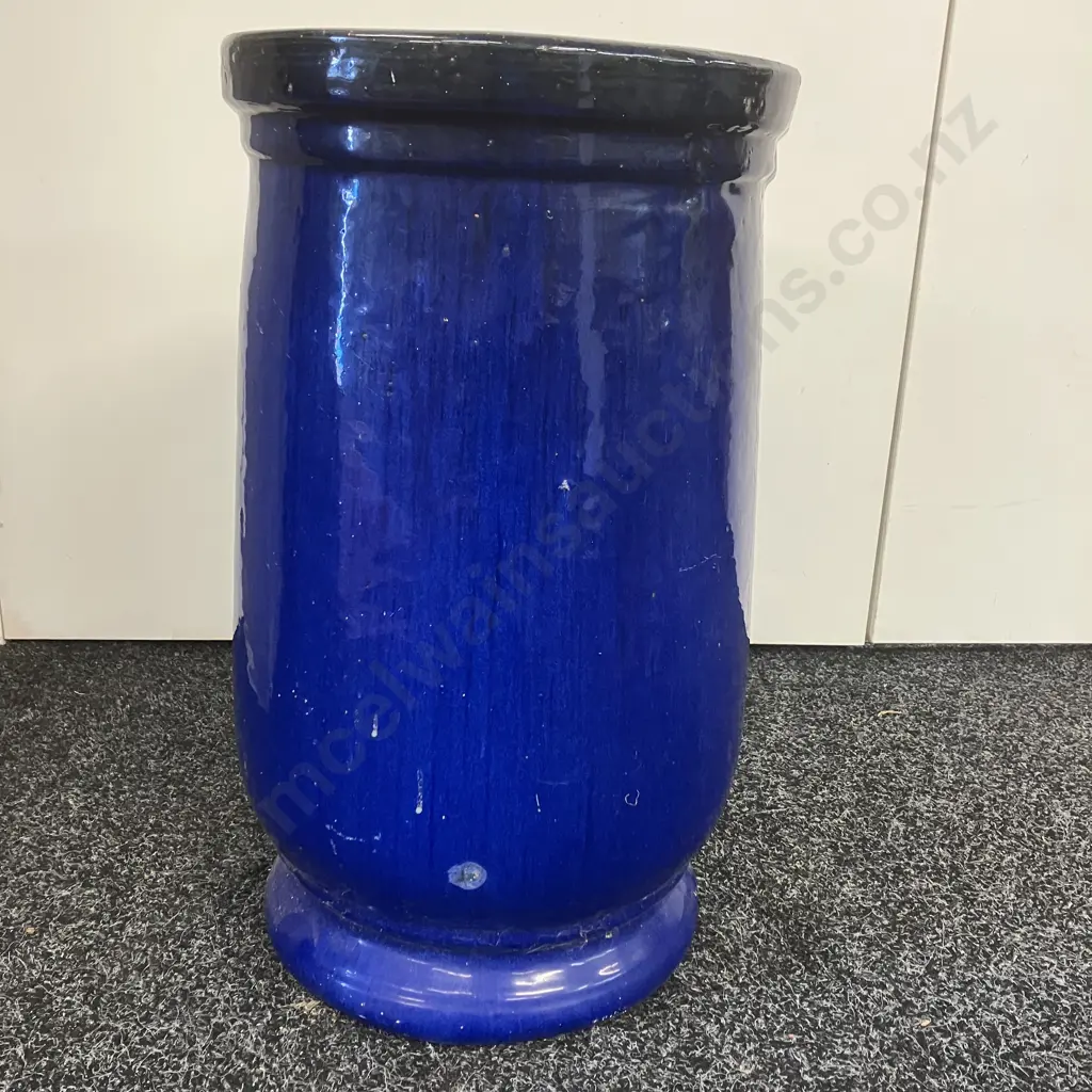 Blue Glazed Concrete Planter. 51 x 29cm Image 1++