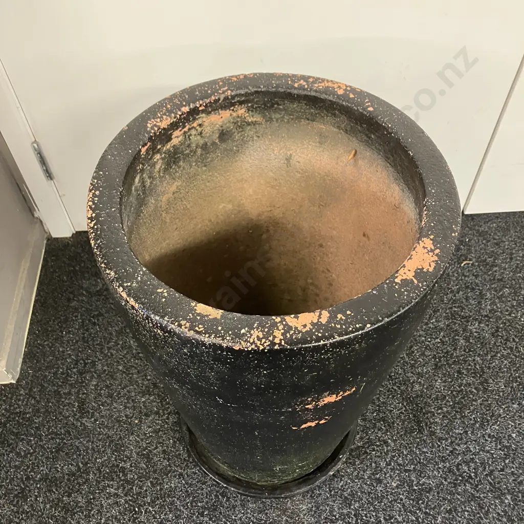 Tall Black Terracotta Planter With Saucer. 54 x 36cm Image 1++