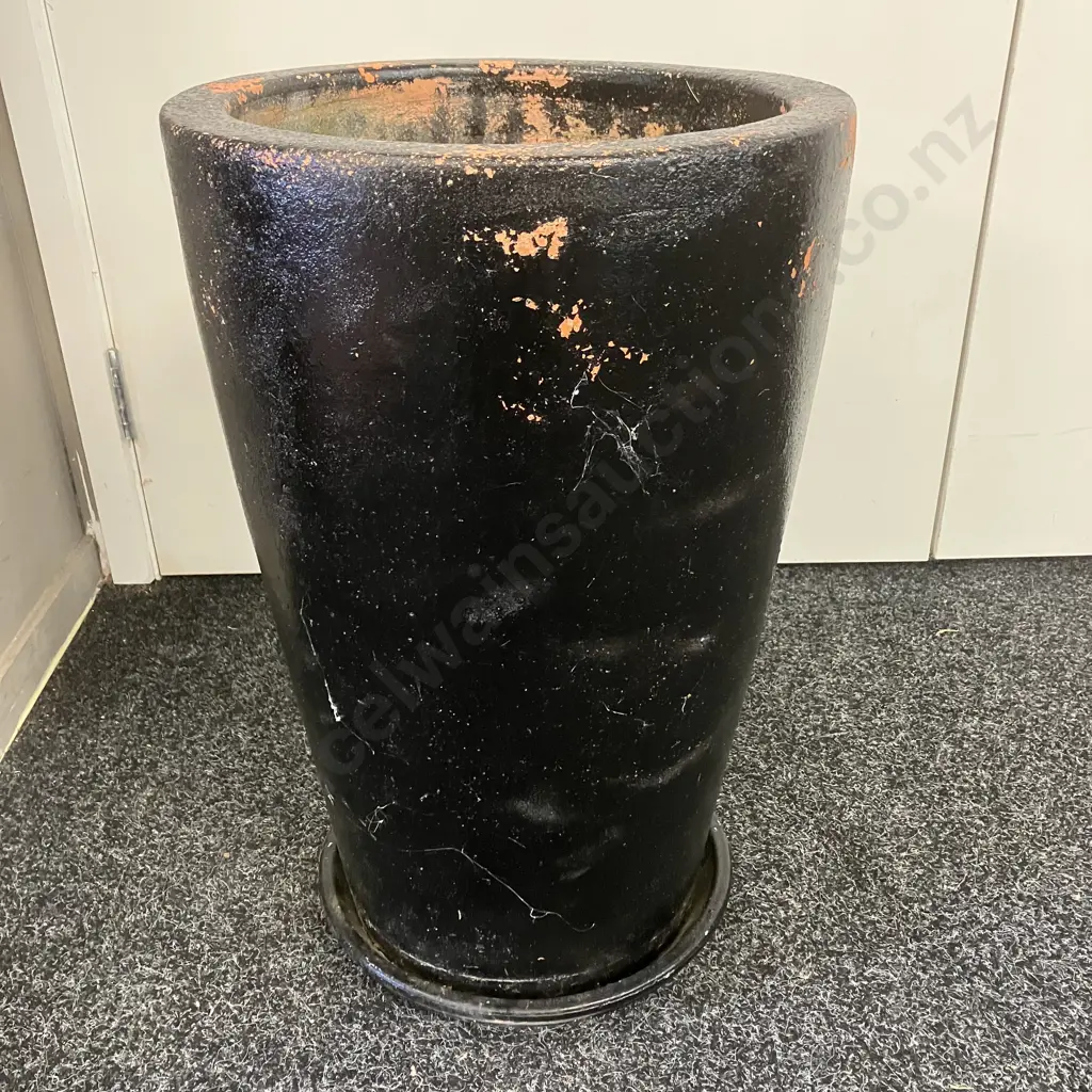 Tall Black Terracotta Planter With Saucer. 54 x 36cm Image 1++