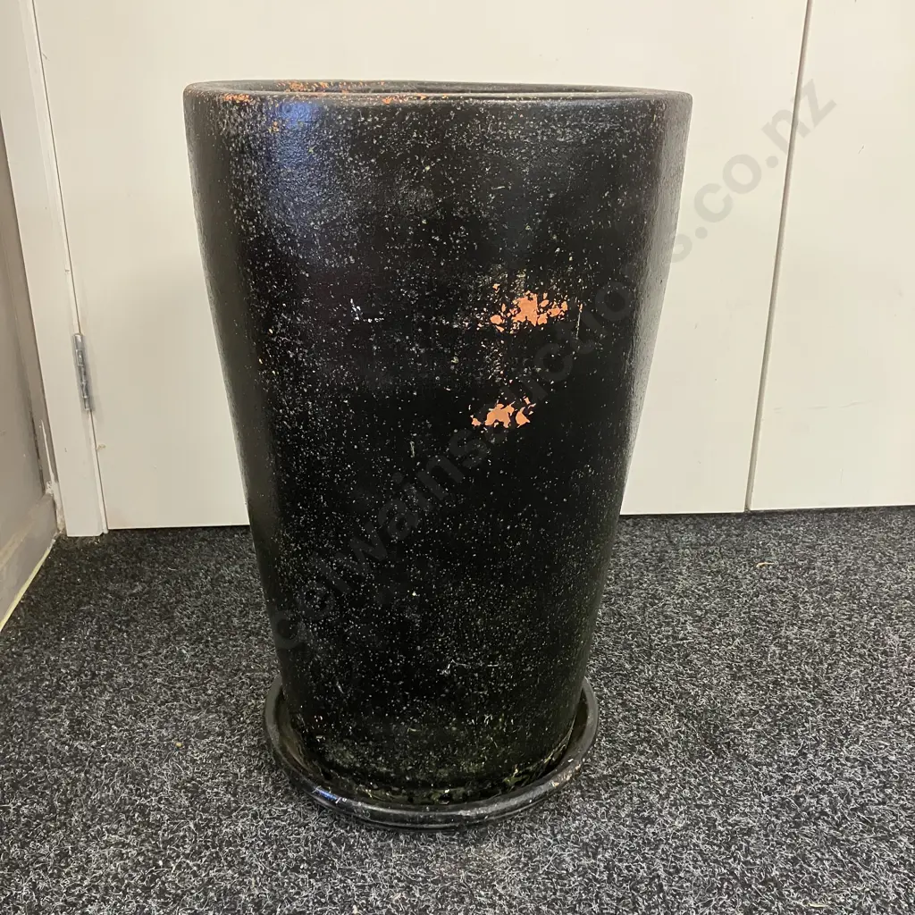 Tall Black Terracotta Planter With Saucer. 54 x 36cm Image 1++