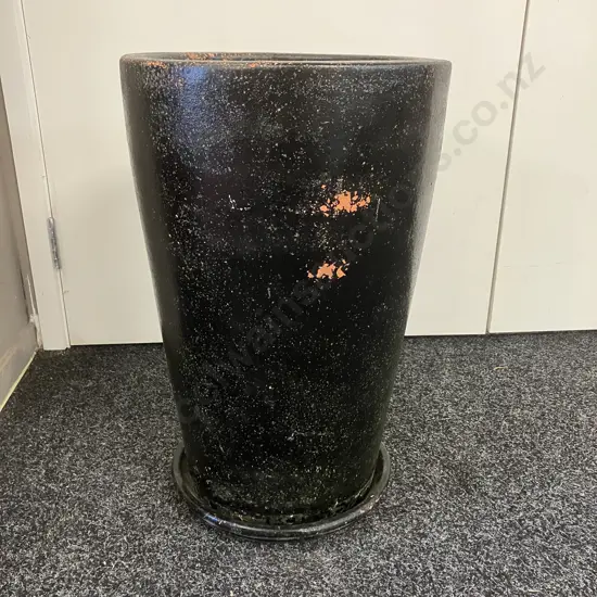 Tall Black Terracotta Planter With Saucer. 54 x 36cm
