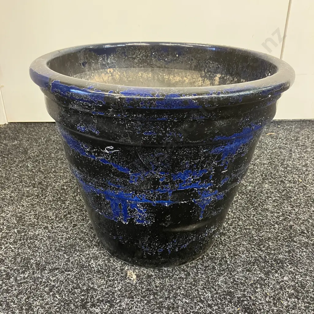 Black & Blue Glazed Terracotta Plant Pot. 30 x 36cm Image 1++