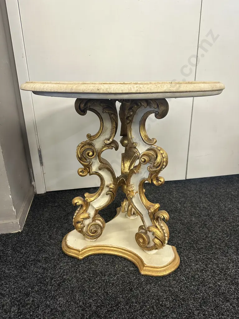 Round Marble Top Occasional Table With Cream & Gold Ornate Base. 59 x 60cm Image 1++