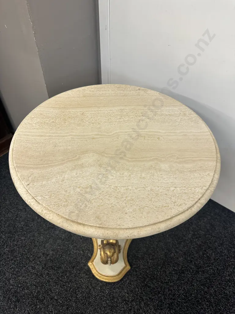 Round Marble Top Occasional Table With Cream & Gold Ornate Base. 59 x 60cm Image 1++