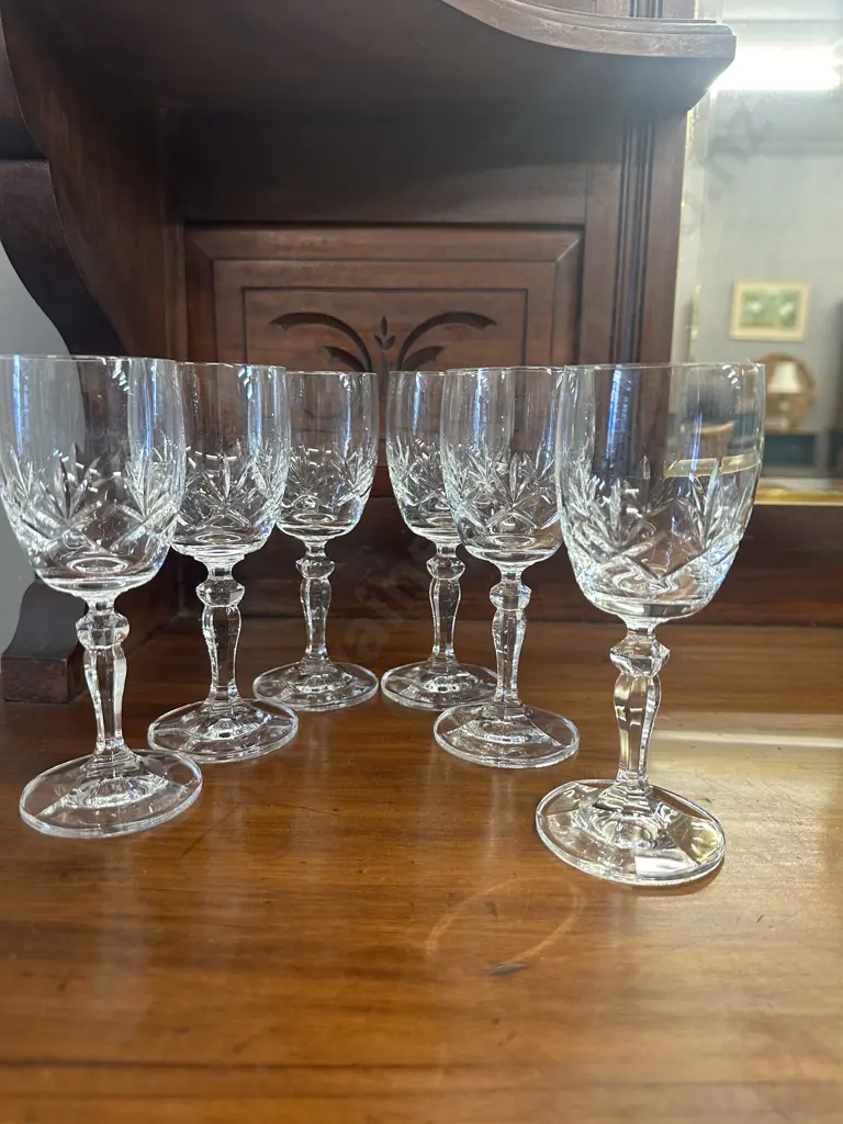 Set of Six Crystal Wine Glasses Image 1++