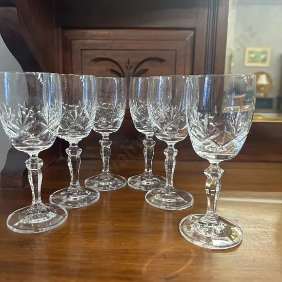 Set of Six Crystal Wine Glasses