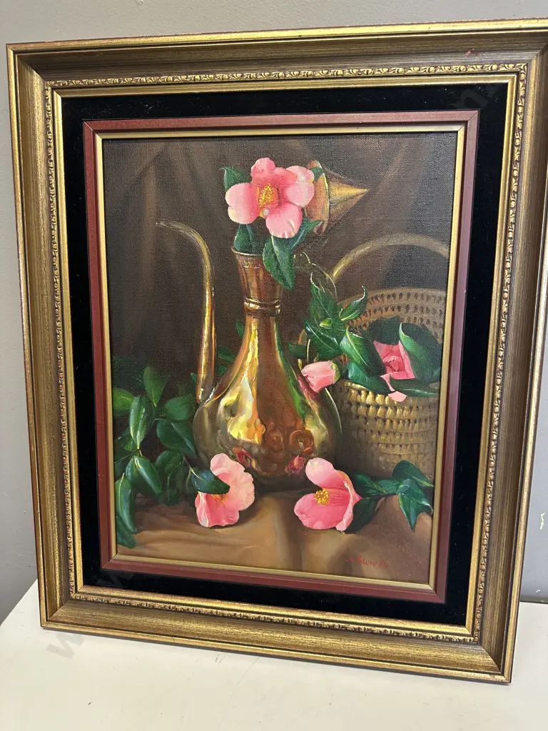 Vintage Still Life Pink Flowers M Blow '80. 61 x 51cm Image 1++