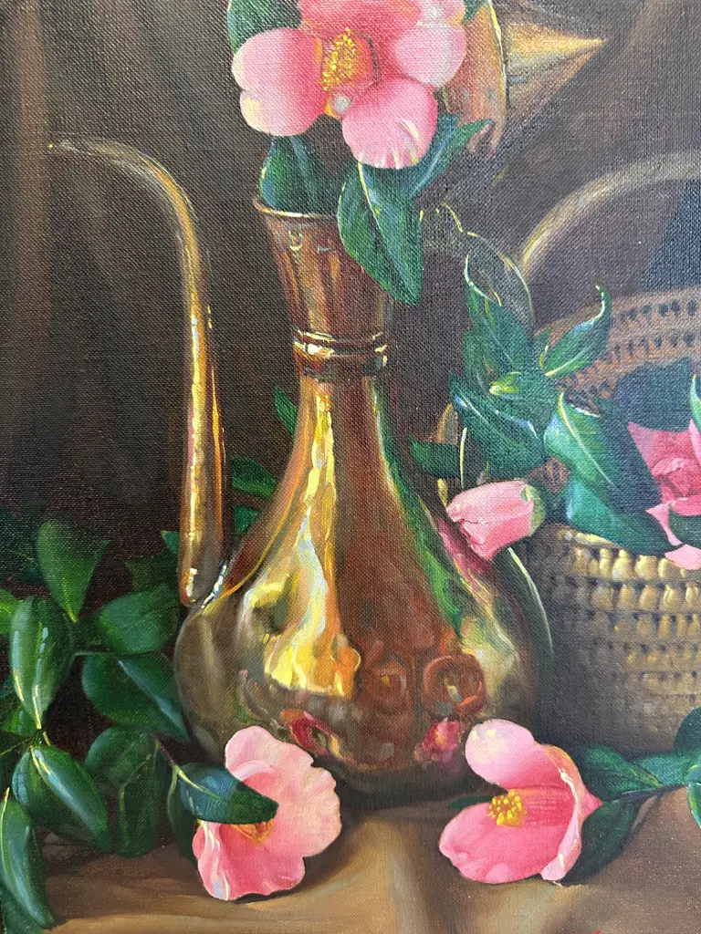 Vintage Still Life Pink Flowers M Blow '80. 61 x 51cm Image 1++