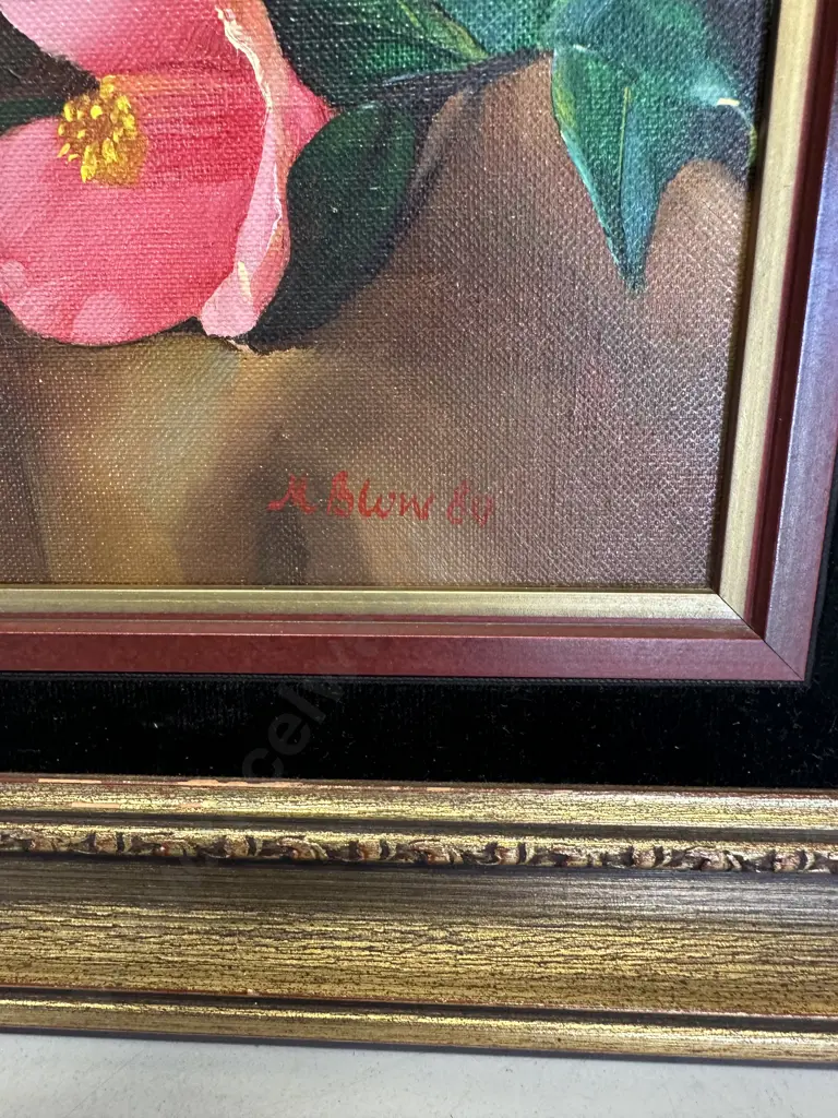 Vintage Still Life Pink Flowers M Blow '80. 61 x 51cm Image 1++