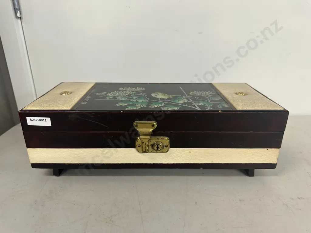 Vintage Reverse Painted Black Lacquer Music Jewellery Box With Ballerina (As Found) Image 1++