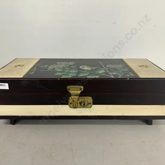 Vintage Reverse Painted Black Lacquer Music Jewellery Box With Ballerina (As Found)