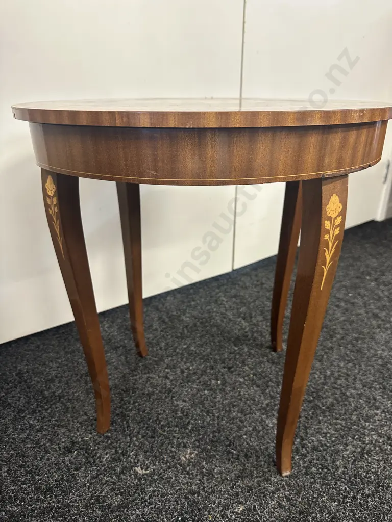 Walnut Marquetry Round Topped Music Table. 54 x 49.5cm (As Found) Image 1++