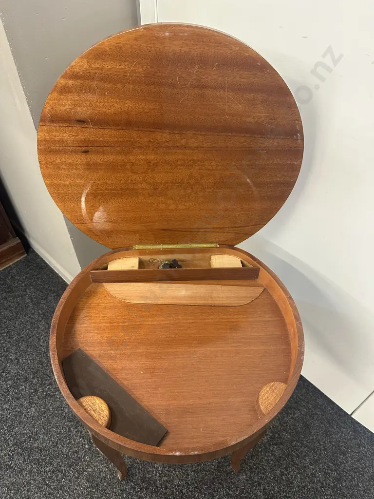 Walnut Marquetry Round Topped Music Table. 54 x 49.5cm (As Found) Image 1++