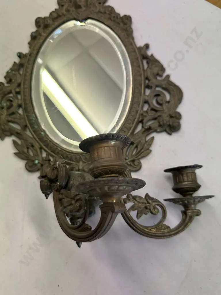 Pair Of Vintage Ornate Louis The 14th Style Bronze Mirror Wall Candle Holders Image 1++