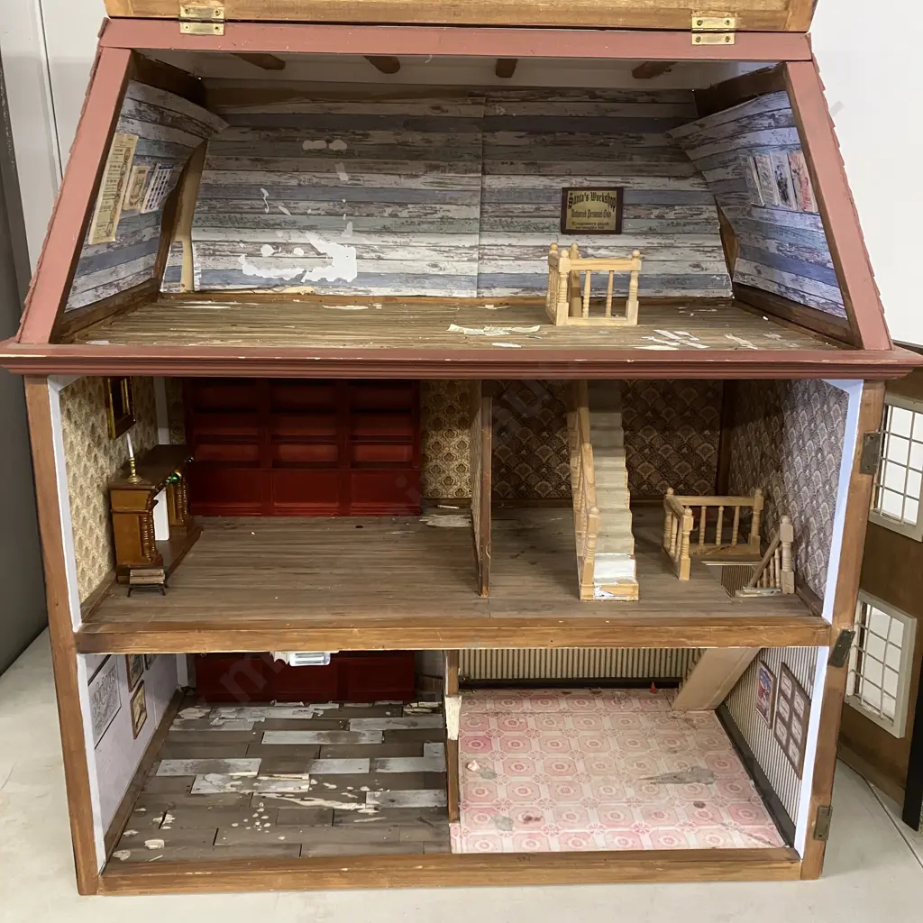 Vintage 3 Storey Dolls House With Furniture. H74 W63 D36cm Image 1++