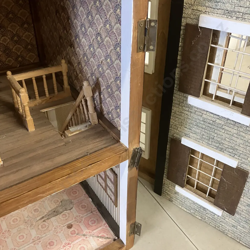 Vintage 3 Storey Dolls House With Furniture. H74 W63 D36cm Image 1++