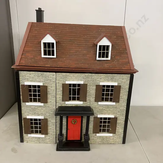 Vintage 3 Storey Dolls House With Furniture. H74 W63 D36cm