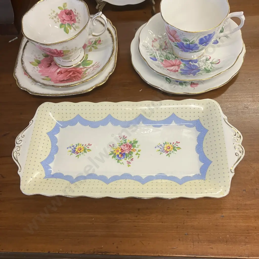 Royal Albert Rose Chintz Plate, Prudence Sandwich Tray, Sweet Pea & American Beauty Trios Image 1++
