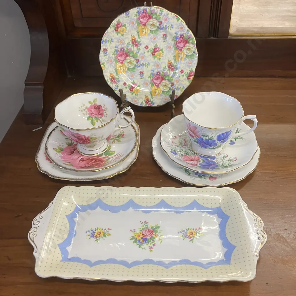 Royal Albert Rose Chintz Plate, Prudence Sandwich Tray, Sweet Pea & American Beauty Trios Image 1++