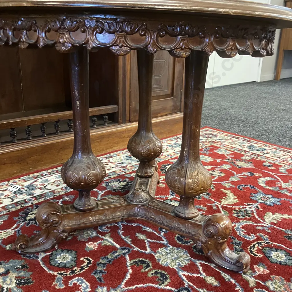 Victorian Style Round Mahogany Parlour Table, Heavily Carved Pedestal Base. 49 x 59.5cm Image 1++
