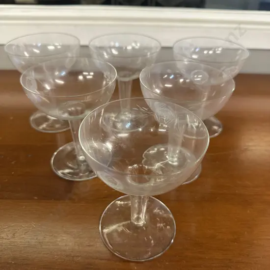Set Of Six Crystal Hollow Stemmed Champagne Glasses