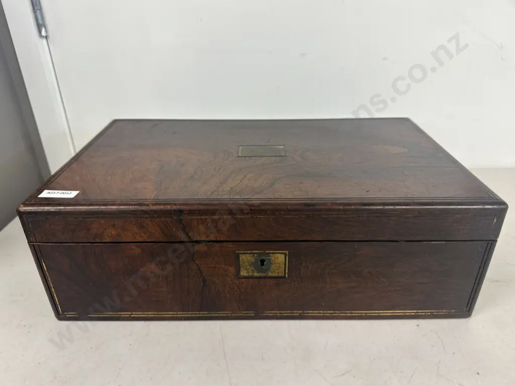 Antique Fisher Writing Slope / Lap Desk With Key. Stamped Fisher 188 Strand Image 1++