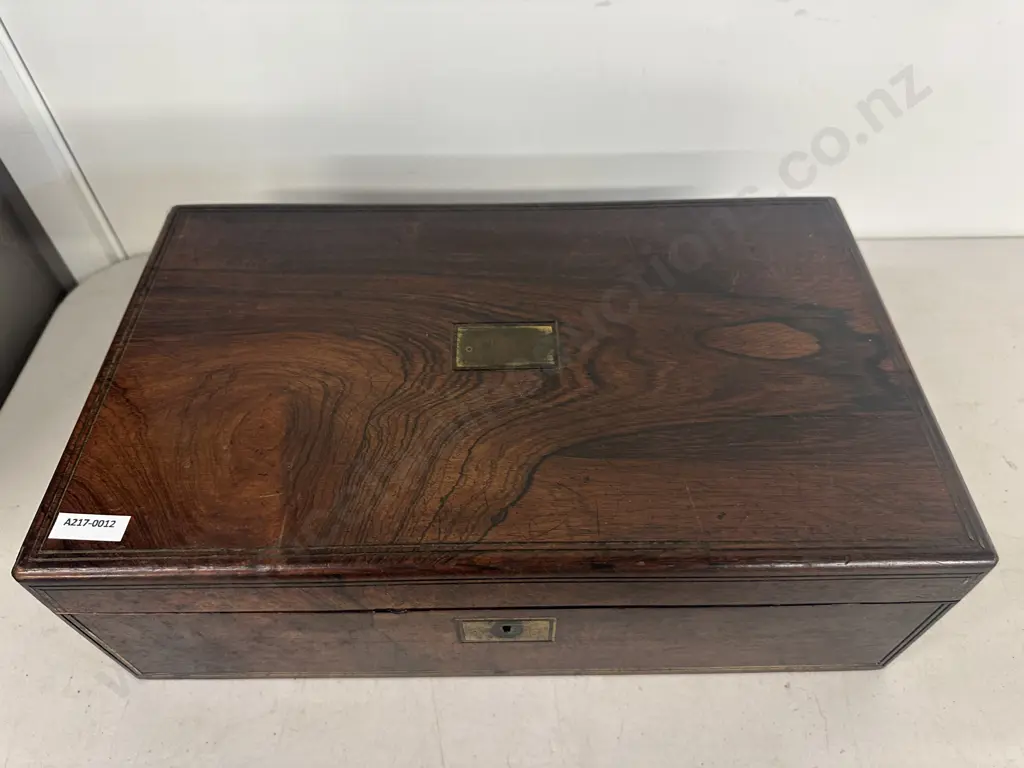 Antique Fisher Writing Slope / Lap Desk With Key. Stamped Fisher 188 Strand Image 1++