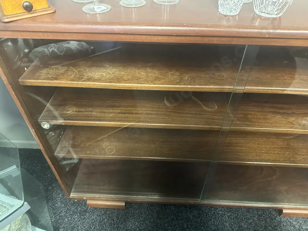 Mid Century G-Plan Style Glazed Bookcase. H93 W137 D33cm Image 1++