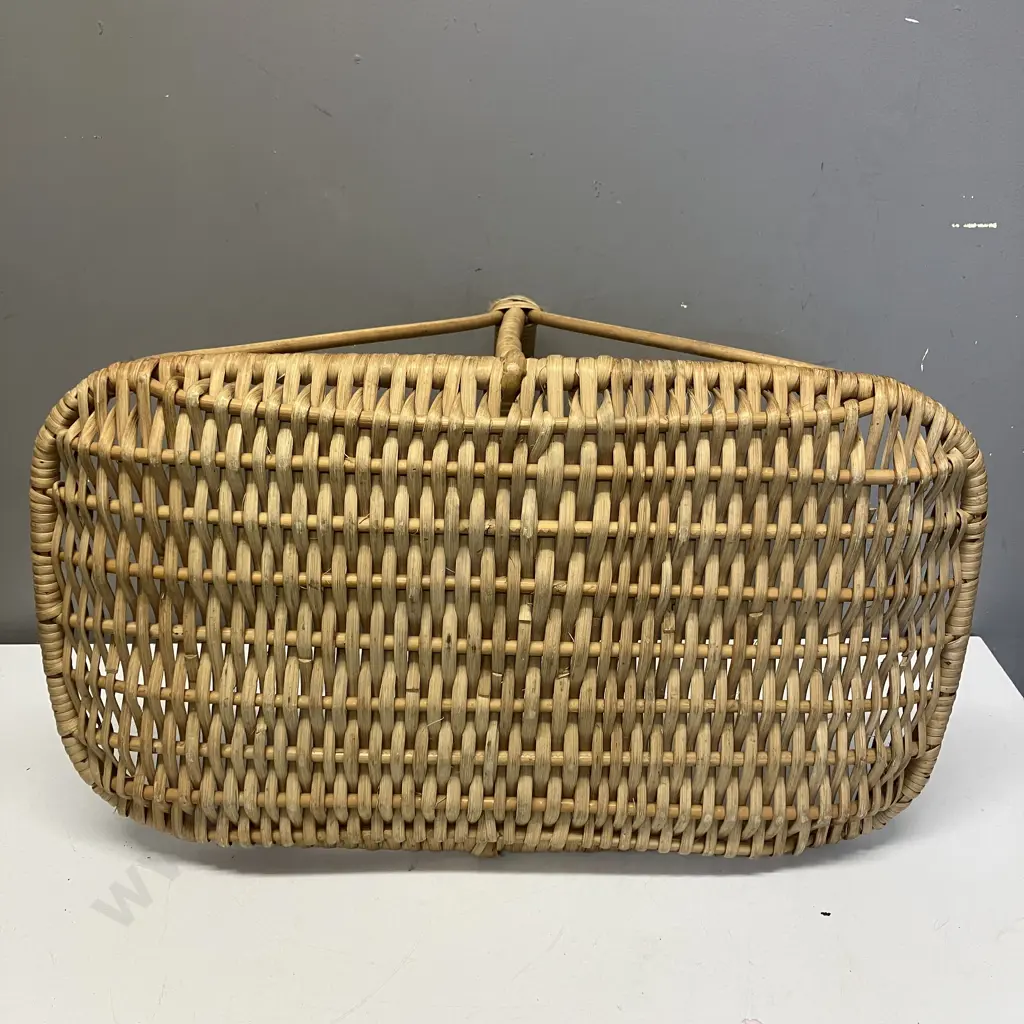 Vintage French? Woven Wicker One Handle Flat Basket. H31 W63 D37cm Image 1++