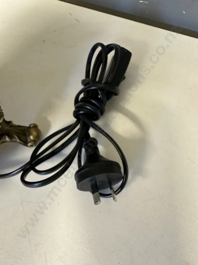 Footed Table Lamp Black Gold Patterned With Cream Shade H75cm. Image 1++