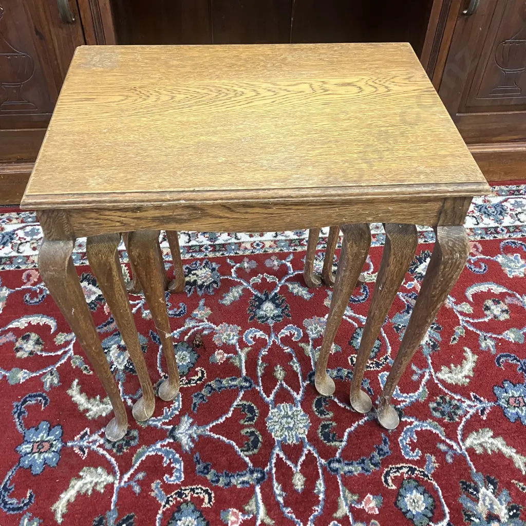 Nest Of Three Oak Tables, Fine Cabriole Legs. H50 W48 D36cm Image 1++
